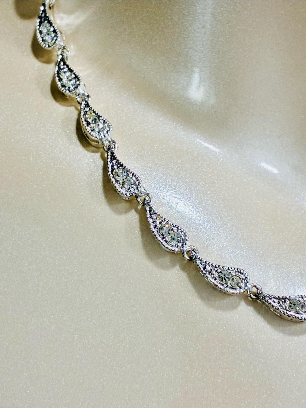 Napier Contemporary Silver Crystal Scalloped Paisley Teardrop Necklace